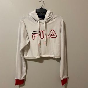 White Fila velvet cropped hoodie
